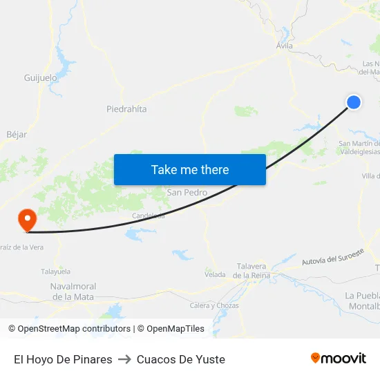 El Hoyo De Pinares to Cuacos De Yuste map