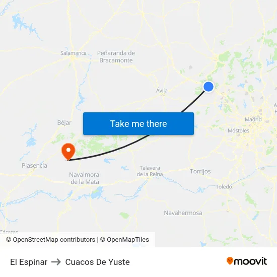 El Espinar to Cuacos De Yuste map