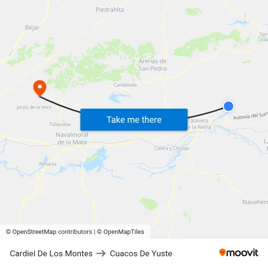 Cardiel De Los Montes to Cuacos De Yuste map