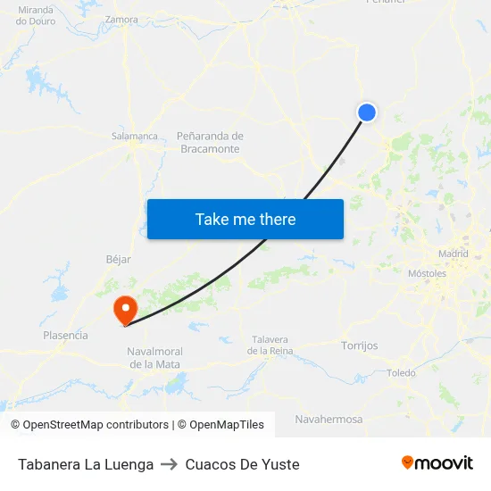 Tabanera La Luenga to Cuacos De Yuste map
