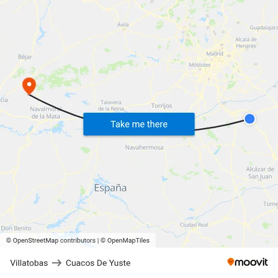 Villatobas to Cuacos De Yuste map