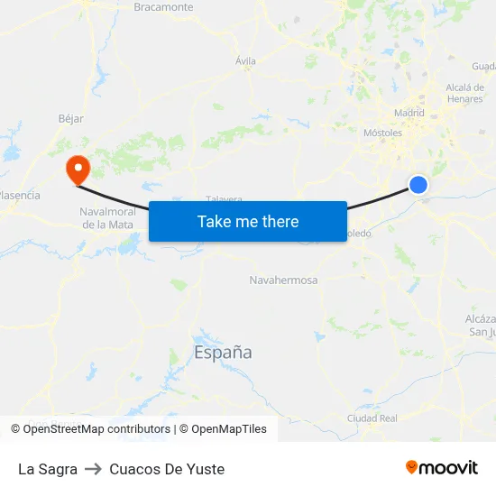 La Sagra to Cuacos De Yuste map