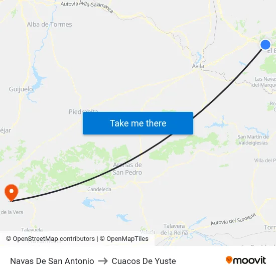 Navas De San Antonio to Cuacos De Yuste map