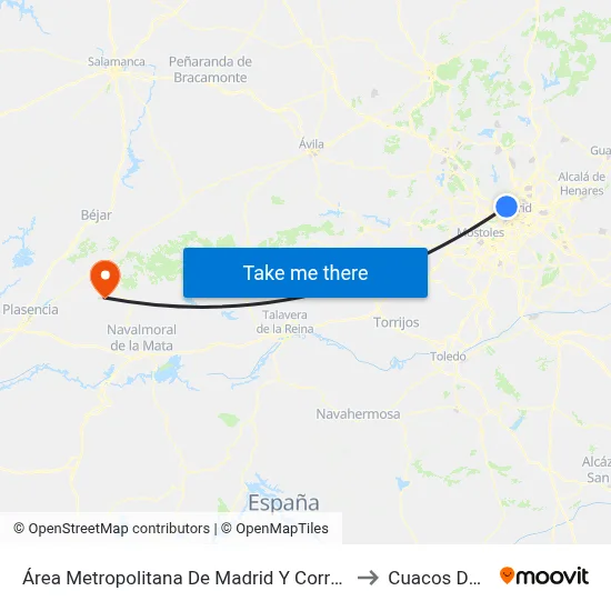 Área Metropolitana De Madrid Y Corredor Del Henares to Cuacos De Yuste map