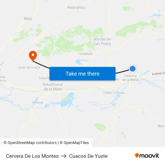 Cervera De Los Montes to Cuacos De Yuste map