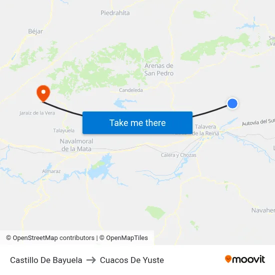Castillo De Bayuela to Cuacos De Yuste map