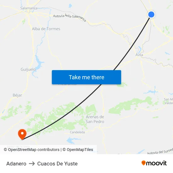 Adanero to Cuacos De Yuste map