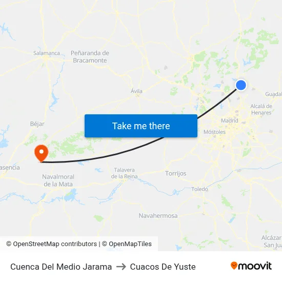 Cuenca Del Medio Jarama to Cuacos De Yuste map