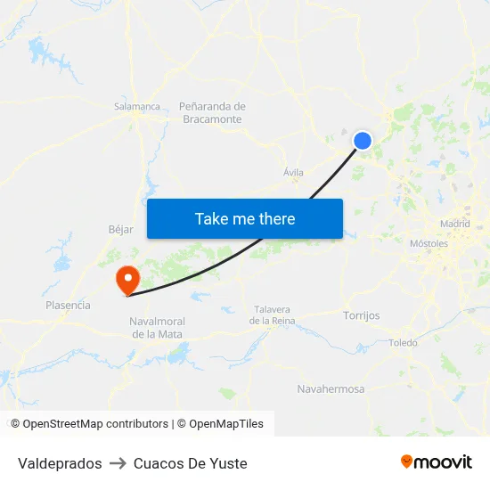Valdeprados to Cuacos De Yuste map