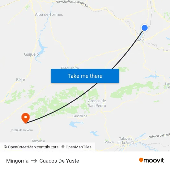 Mingorría to Cuacos De Yuste map