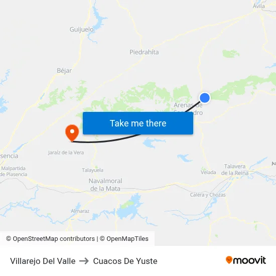 Villarejo Del Valle to Cuacos De Yuste map