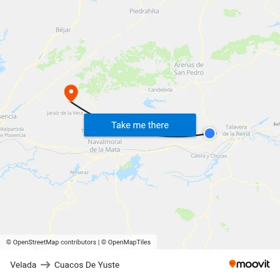 Velada to Cuacos De Yuste map