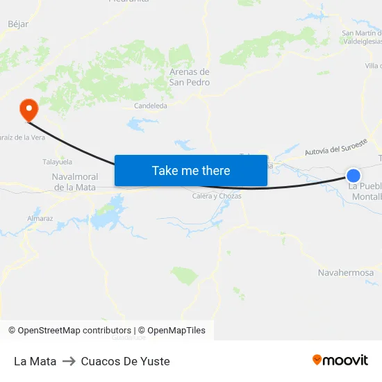 La Mata to Cuacos De Yuste map