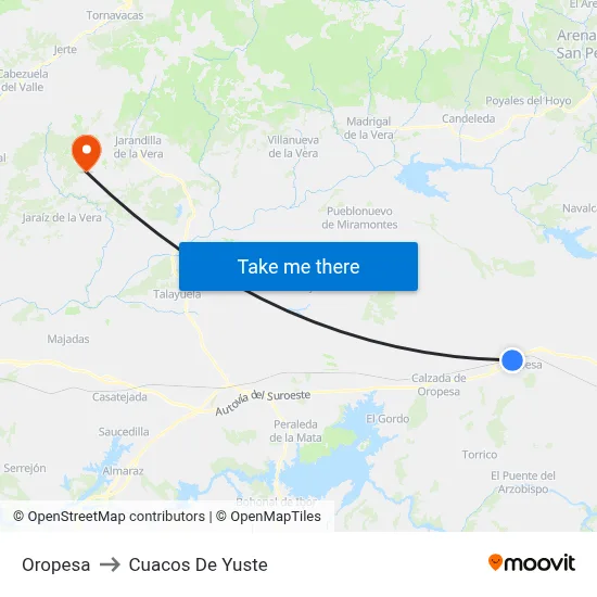 Oropesa to Cuacos De Yuste map