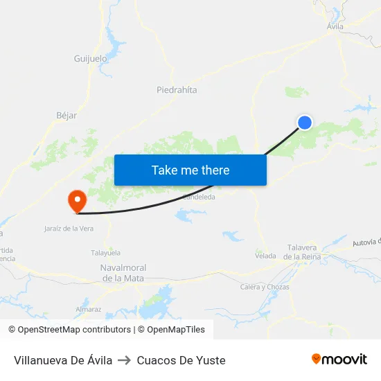 Villanueva De Ávila to Cuacos De Yuste map