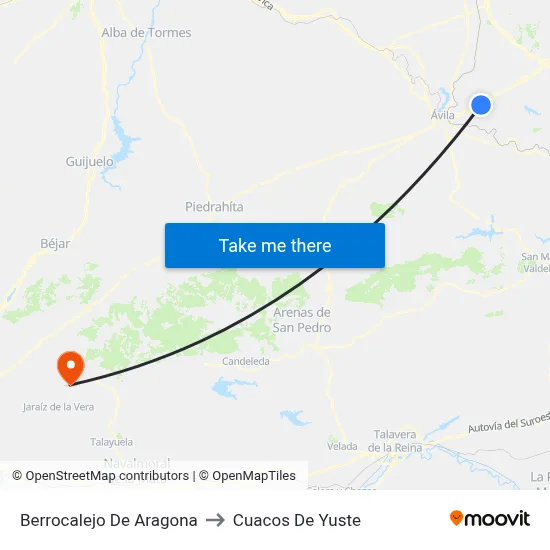 Berrocalejo De Aragona to Cuacos De Yuste map