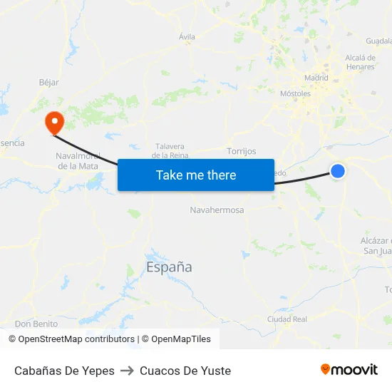 Cabañas De Yepes to Cuacos De Yuste map