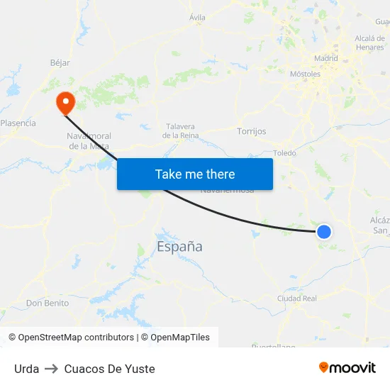 Urda to Cuacos De Yuste map
