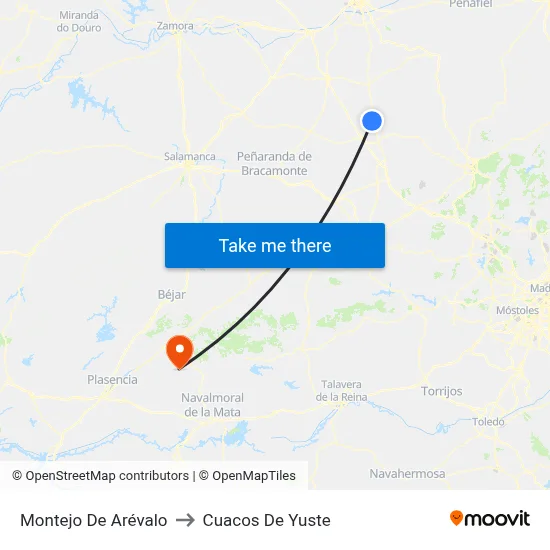 Montejo De Arévalo to Cuacos De Yuste map