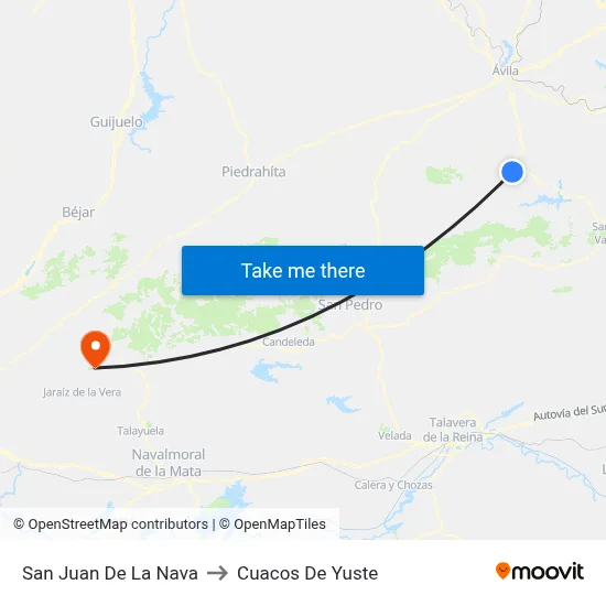 San Juan De La Nava to Cuacos De Yuste map