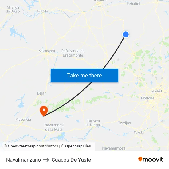 Navalmanzano to Cuacos De Yuste map