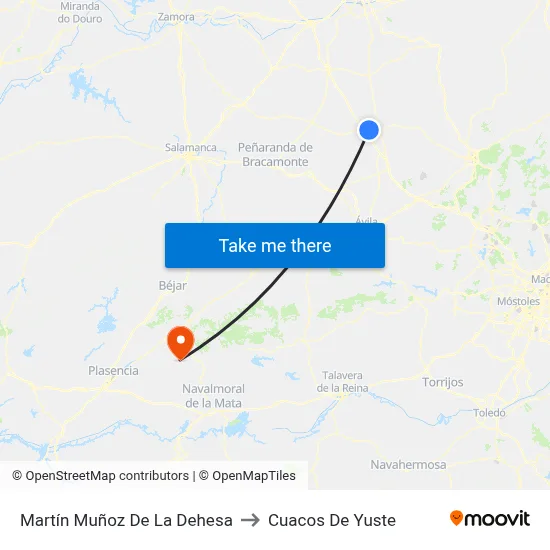 Martín Muñoz De La Dehesa to Cuacos De Yuste map