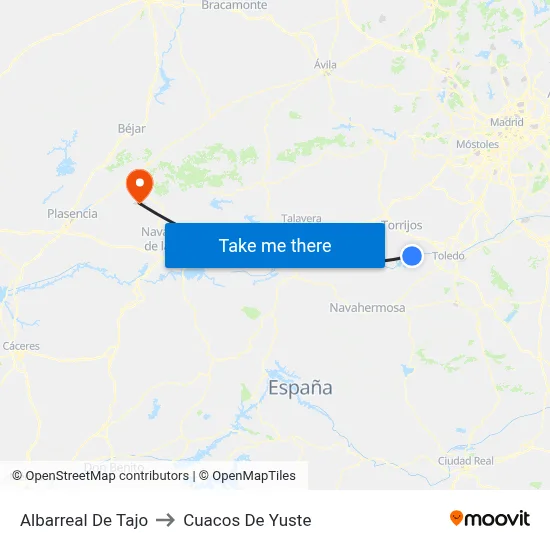 Albarreal De Tajo to Cuacos De Yuste map