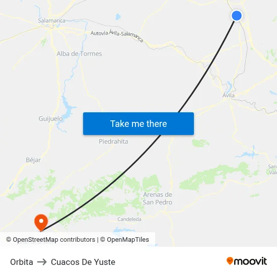 Orbita to Cuacos De Yuste map