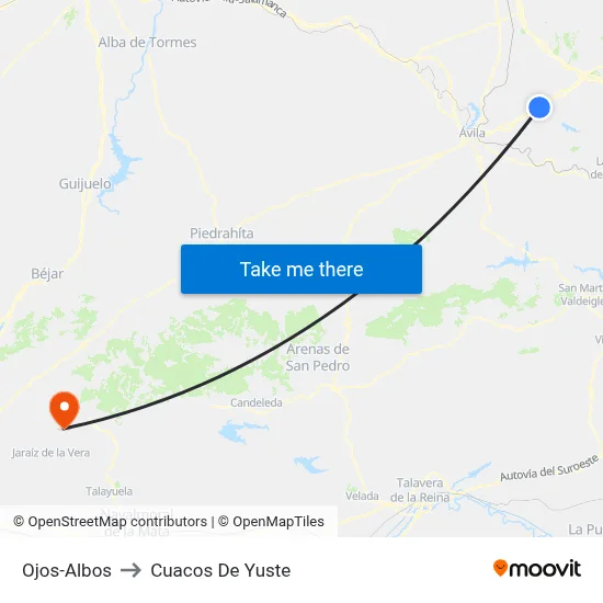 Ojos-Albos to Cuacos De Yuste map