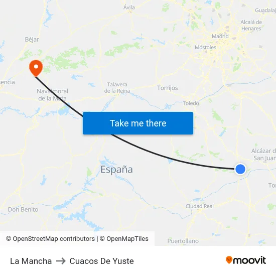 La Mancha to Cuacos De Yuste map