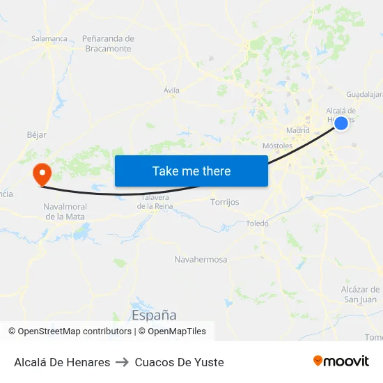 Alcalá De Henares to Cuacos De Yuste map