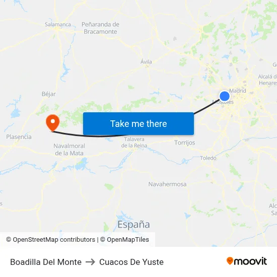 Boadilla Del Monte to Cuacos De Yuste map