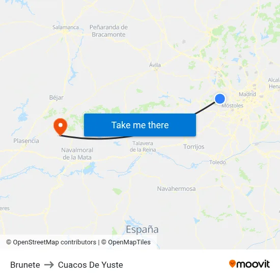 Brunete to Cuacos De Yuste map