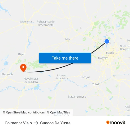 Colmenar Viejo to Cuacos De Yuste map