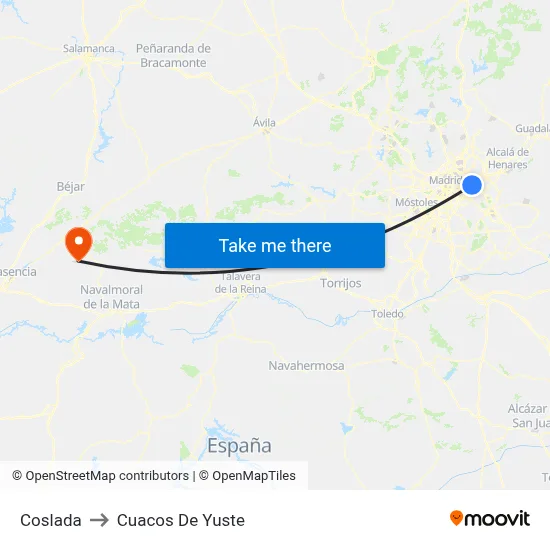 Coslada to Cuacos De Yuste map