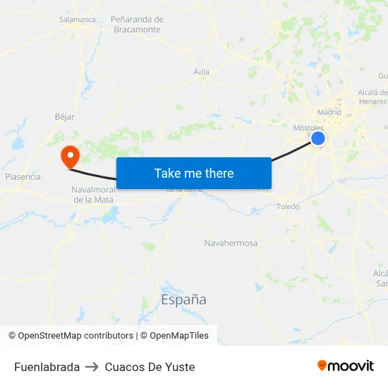 Fuenlabrada to Cuacos De Yuste map