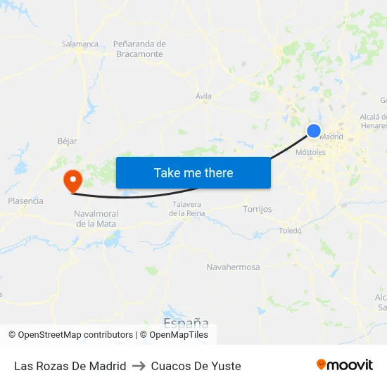 Las Rozas De Madrid to Cuacos De Yuste map