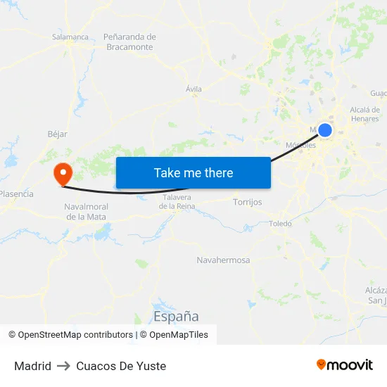 Madrid to Cuacos De Yuste map