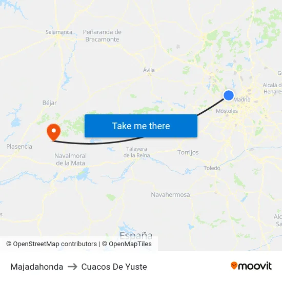 Majadahonda to Cuacos De Yuste map