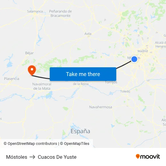 Móstoles to Cuacos De Yuste map