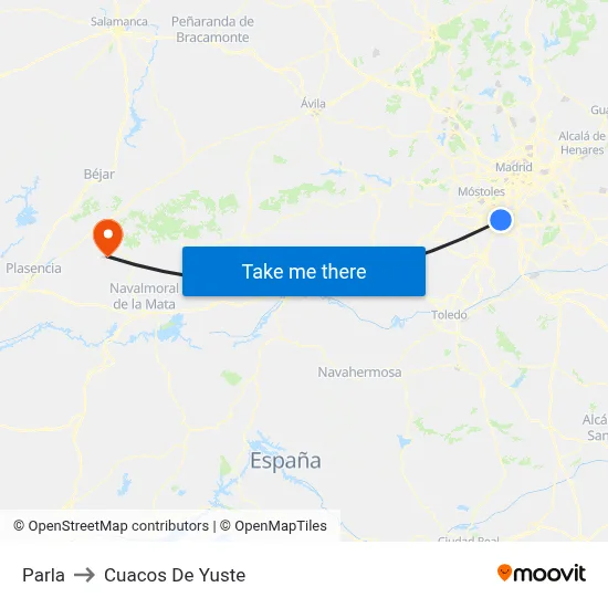 Parla to Cuacos De Yuste map