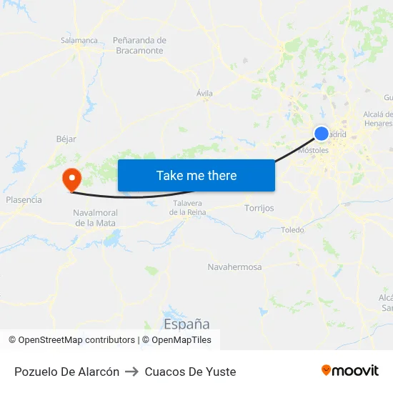 Pozuelo De Alarcón to Cuacos De Yuste map