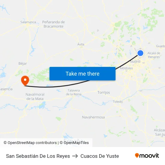 San Sebastián De Los Reyes to Cuacos De Yuste map