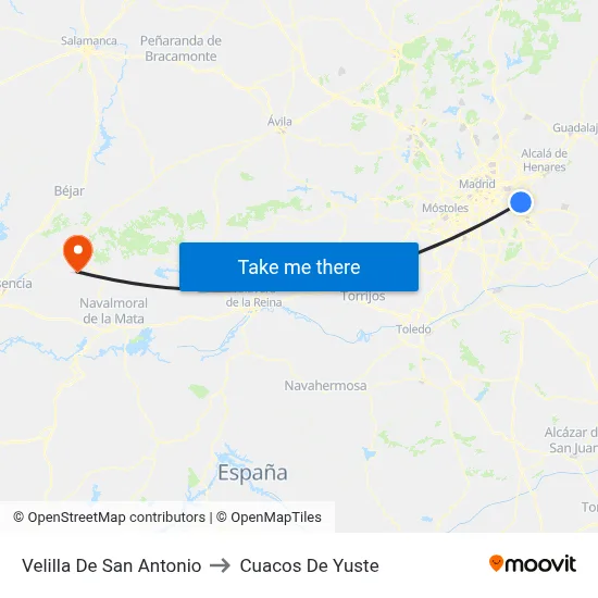 Velilla De San Antonio to Cuacos De Yuste map
