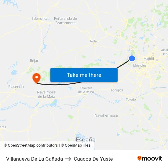 Villanueva De La Cañada to Cuacos De Yuste map