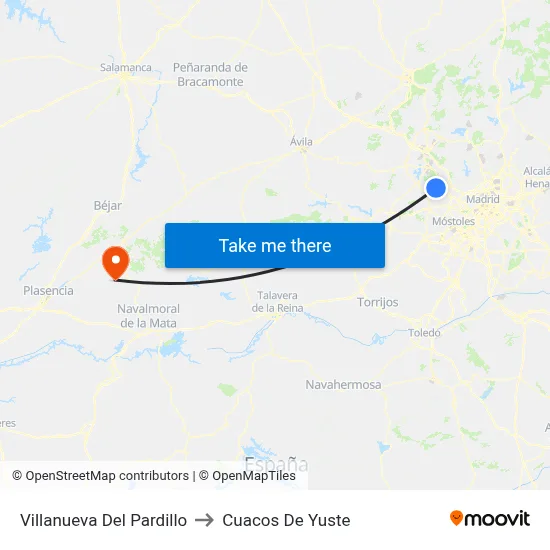 Villanueva Del Pardillo to Cuacos De Yuste map
