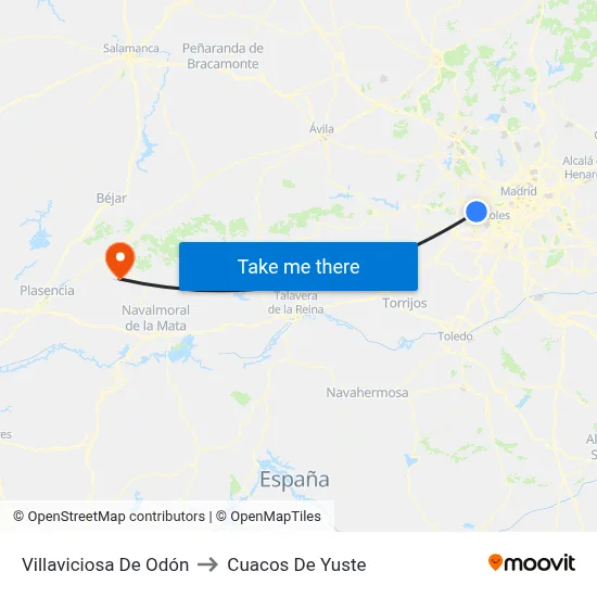 Villaviciosa De Odón to Cuacos De Yuste map