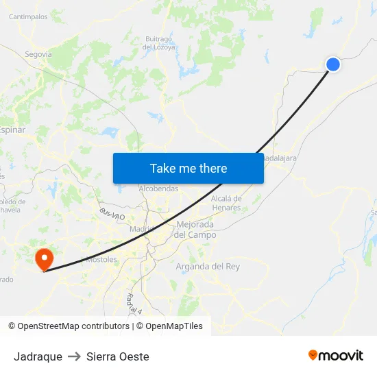 Jadraque to Sierra Oeste map