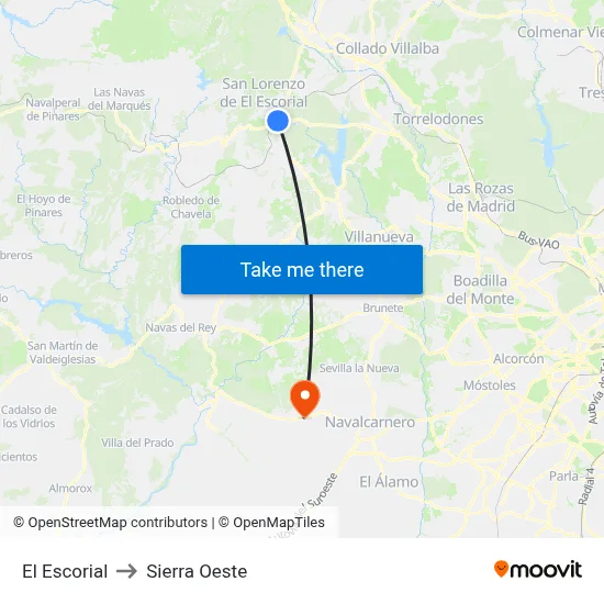 El Escorial to Sierra Oeste map