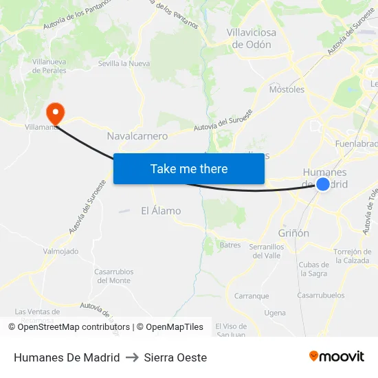Humanes De Madrid to Sierra Oeste map